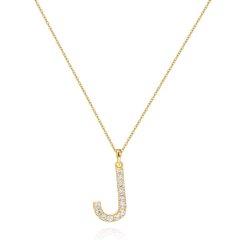 Tarsus J Initial Letter 14K Gold Plated Alphabet Pendant Necklace Monogram charm cubic zirconia Jewelry Gifts for Women Teen - Image 1